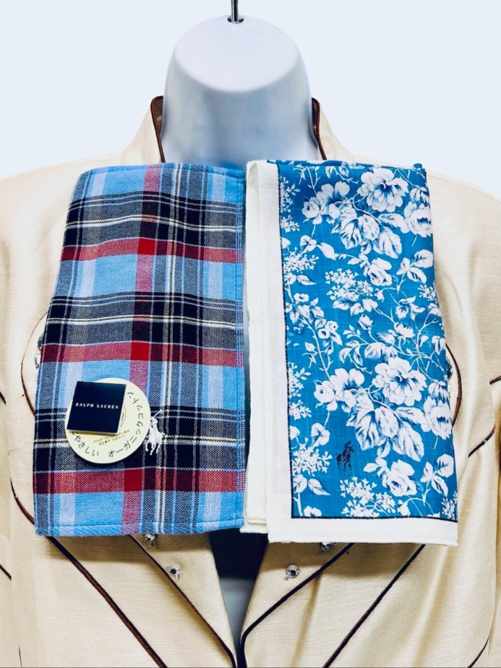 New Polo Ralp Lauren Mini Scarf 20" + Hand Towel bue floral blue black check((92